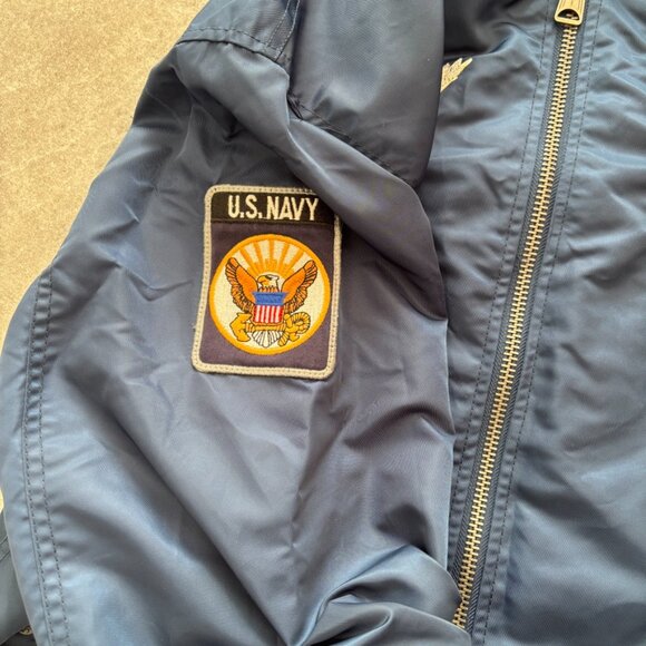 NWT SCHOTT Embroidered Jacket in Navy Blue  Flight Naval Bomber  MEN'S XL - Picture 5 of 11
